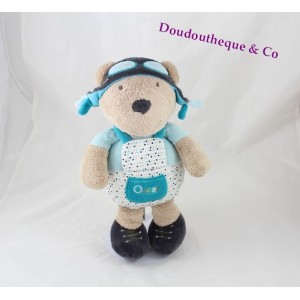 Teddy bear SAUTHON Oscar Brown Blue Aviator Baby Deco 25 cm