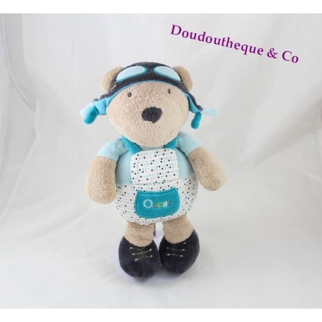 Teddy bear SAUTHON Oscar Brown Blue Aviator Baby Deco 25 cm Teddy bear SAUTHON Oscar Brown Blue Aviator Baby Deco 25 cm