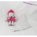 Doudou mouchoir poupée BERLINGOT rose blanc fleurs 20 cm