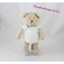 Teddy bear JACADI beige dress knit White Ribbon 24 cm