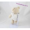 Teddy bear JACADI beige dress knit White Ribbon 24 cm