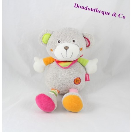 Teddy bear BABYSUN Bell gray pink green 24 cm