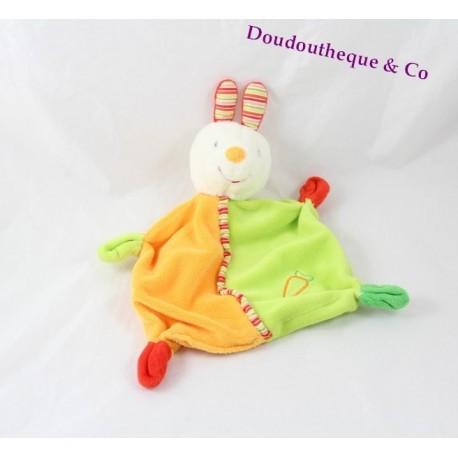 Doudou Kaninchen flach BABYSUN Karotten orange grün 26 cm