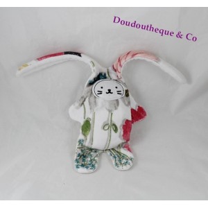 Doudou double faced rabbit white flowers CATIMINI bee reversible 35 cm