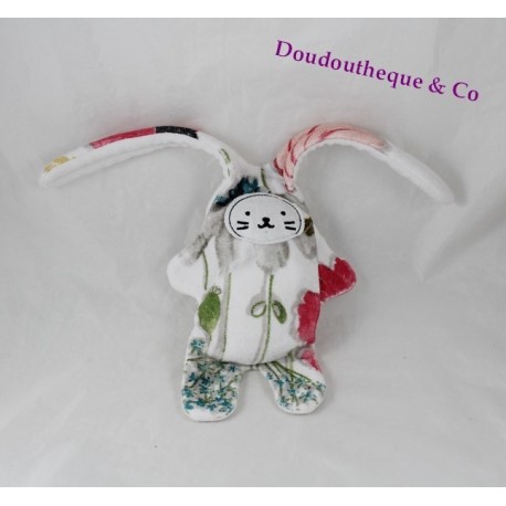 Flores blancas de conejo de Doudou doble frente CATIMINI abeja reversible 35 cm
