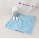 Pañuelo blanco Doudou gato OBAÏBI marino rayas azul 40 cm