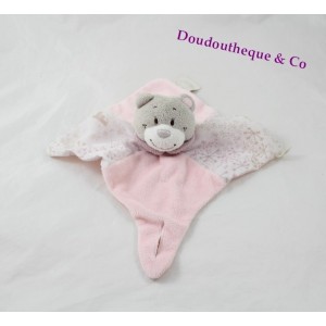 Doudou plana Noukie s oso marioneta de chupete de lazo rosa púrpura de Violette 30 cm