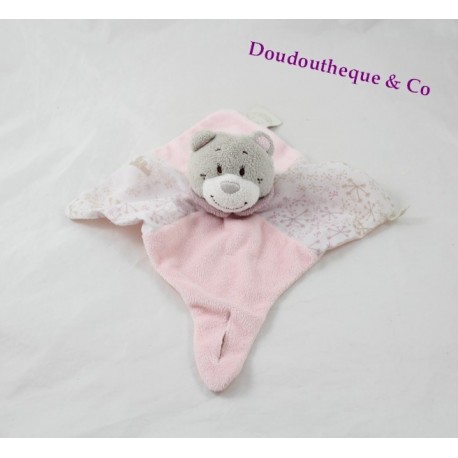 Doudou plana Noukie s oso marioneta de chupete de lazo rosa púrpura de Violette 30 cm