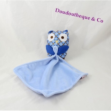 Doudou mouchoir hibou POMMETTE chouette bleu Intermarché