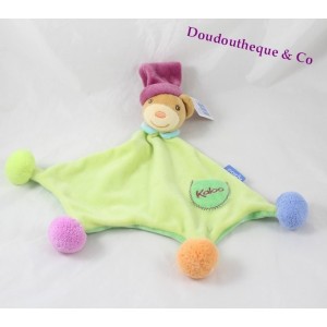 Tragen Sie flache Doudou KALOO grüner Bär Pop mit Pompons 34 cm