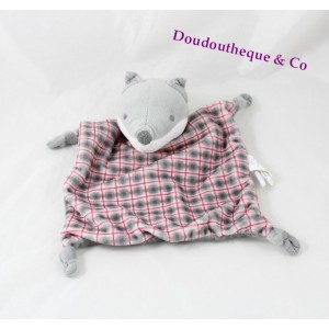 Doudou flachen grauen Wolf Plaid OBAÏBI pink 4 Knoten 25 cm