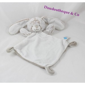 Doudou conejo plano intersección de TEX bebé piel beige gris diamante 3 nudos 33 cm