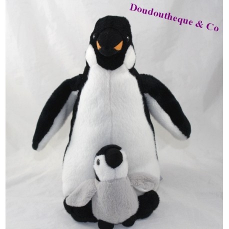 Peluche pingüino MARINELAND Penguin y bebé negro gris 29 cm
