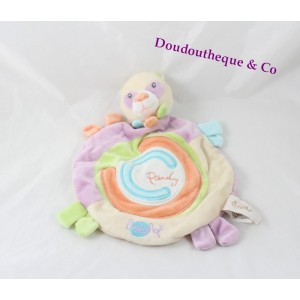 Doudou plat Pandy panda BABY NAT' rond beige vert mauve 24 cm