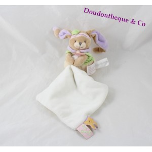 Doudou pañuelo Lila conejita frazada y compañía de rosa púrpura verde 28 cm