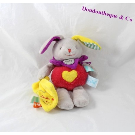 Doudou peluche lapin BABY NAT' mouchoir jaune doudou d'amour Les Zétik'T