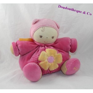 Doudou KALOO Chubby Baby Doll pink flower yellow 21 cm