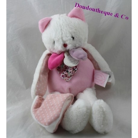 Doudou mouchoir chat DOUDOU ET COMPAGNIE Les Gommettes rose blanc 30 cm