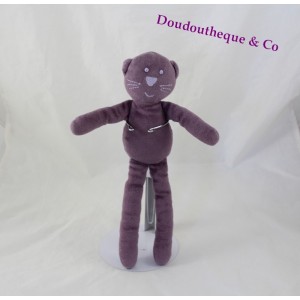 Doudou chat BOUT'CHOU Monoprix mauve violet 28 cm