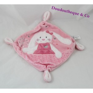 Doudou Kaninchen flaches TEX BABY Rosa Herz Knoten 21 cm