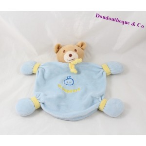 Tragen Sie flache Doudou blau gelb Teddybär 23 cm