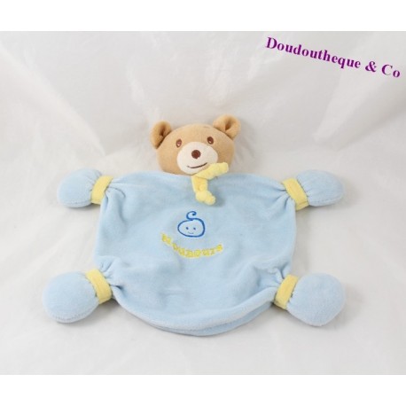 Bear flat Doudou blue yellow Teddy bear 23 cm