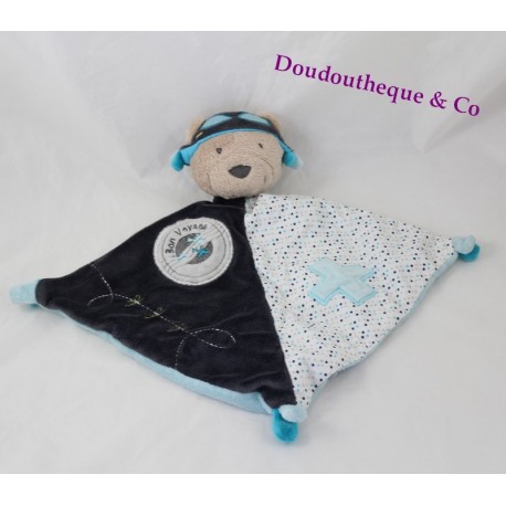 Doudou OURS plat Lazare SAUTHON Bon voyage aviateur Oscar Baby Déco