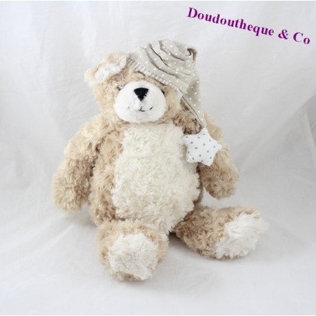 Teddy bear beige white ENESCO night cap star 40 cm