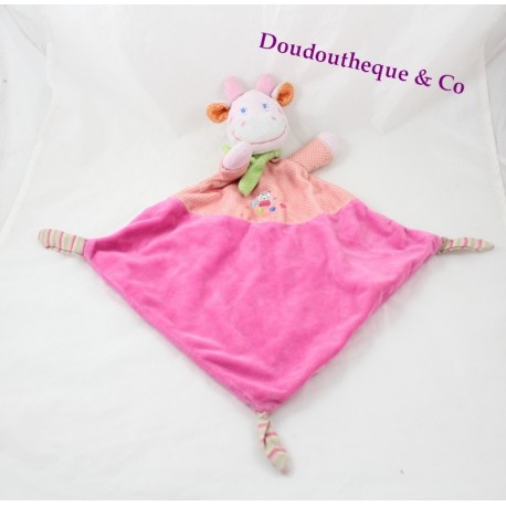 Doudou plat vache MOTS D'ENFANTS losange rose Leclerc 49 cm