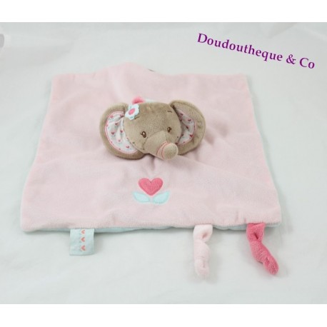 Doudou flat elephant NATTOU Charlotte & Rose pink blue flowers 28 cm