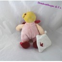 Doudou mouchoir fille BABY NAT' Mes petites poupées blonde rose rouge 23 cm