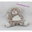 Doudou marionnette ours TEX BABY beige blanc chiné Carrefour 24 cm