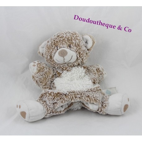 Marioneta de Doudou oso TEX bebé beige blanco moteado Carrefour 24 cm