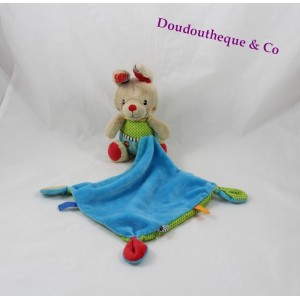 Doudou rabbit OUATOO love blue green pea 15 cm handkerchief