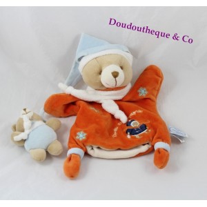 Doudou marionnette Firmin ours DOUDOU ET COMPAGNIE orange flocons 26 cm