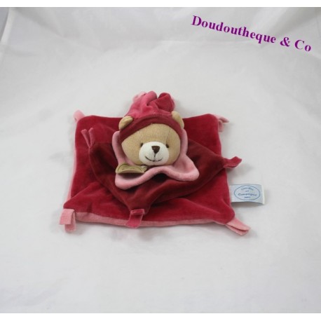 Bear piatto Doudou DOUDOU e società rosso rosa cm 16