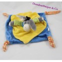 Doudou flat donkey PLAYKIDS blue yellow bandana scratched 27 cm