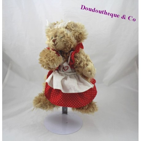 Teddybär 23 cm langen, roten Haare Kleid Schürze BUKOWSKI