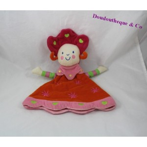 Doudou marionnette poupée KATHERINE ROUMANOFF orange rose 32 cm