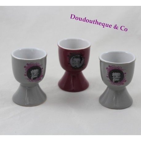 Juego de 3 tazas de huevo licencia de rosa gris cerámica Betty Boop Juego de 3 tazas de huevo licencia de rosa gris cerámica Betty Boop