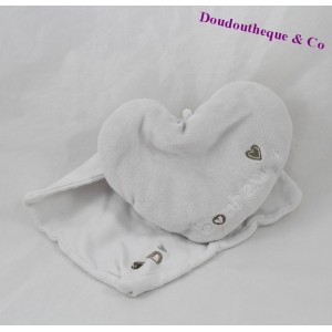 Doudou mouchoir coeur FM SERVICE gris bonheur 13 cm