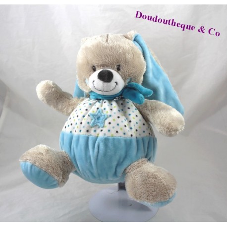 Peluche boule lapin MOTS D'ENFANTS bleu étoile Leclerc 22 cm