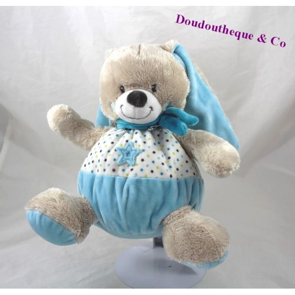 Peluche boule lapin MOTS D ENFANTS bleu toile Leclerc 22 cm SOS