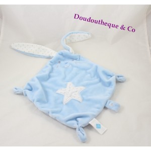 Doudou flache blaue TEX BABY Kaninchen Stern weiß diamond Oval 48 cm