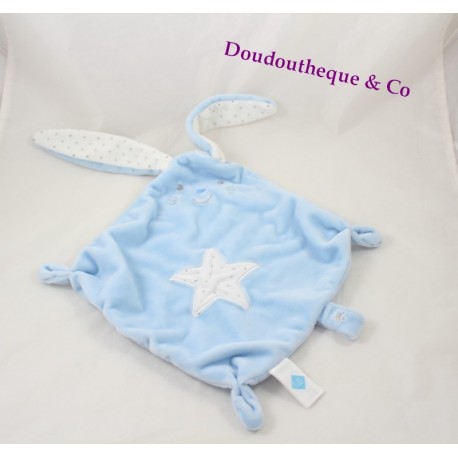 Doudou flache blaue TEX BABY Kaninchen Stern weiß diamond Oval 48 cm