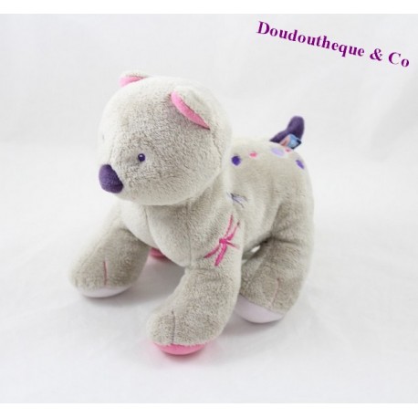 Doudou cat candy CANE grey with embroidered dragonflies