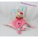 Doudou rabbit BABY NAT flat Perle' Pearl and pink blue Perlim heart 25 cm