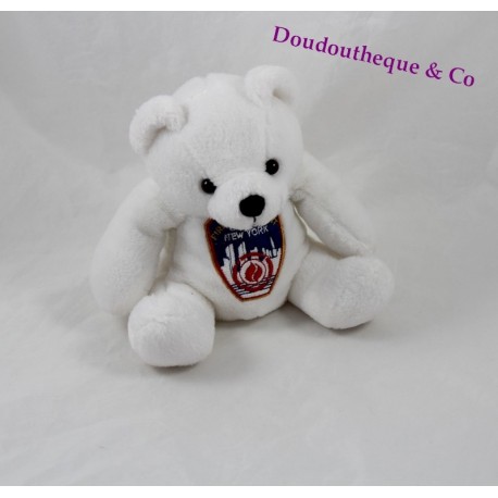 Peluche ours blanc Fire Department City of New York badge 15 cm