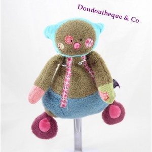 Doudou plat marionnette Clown Capucin MOULIN ROTY Dragobert arlequin rouge