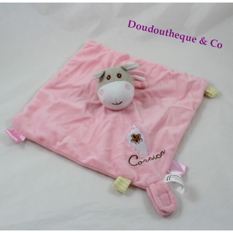 Chupete rosa de Doudou burro plano Córcega adjuntada etiquetas 25 cm